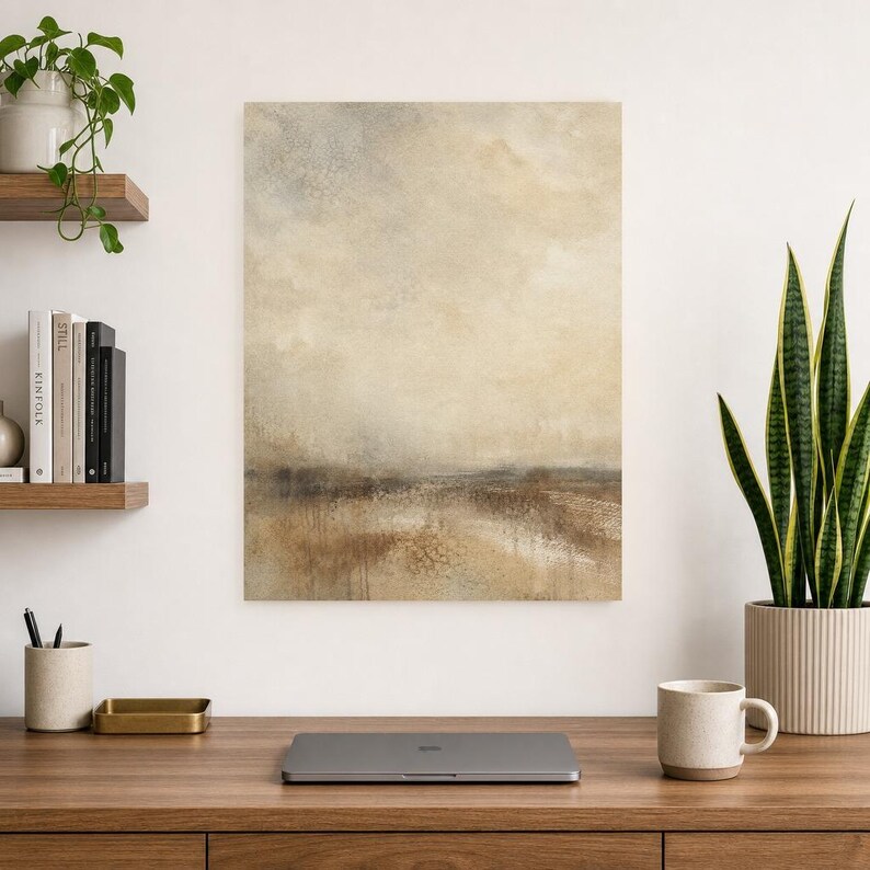 Warm Beige Abstract Wall Art Print | Neutral Color Field Print | Sand Taupe Watercolor Poster | Japandi Minimalist Bedroom Decor image 8