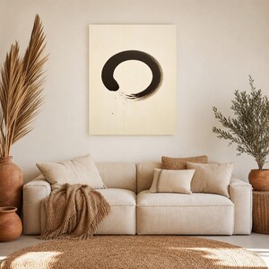 Charcoal Enso Zen Wall Art | Minimalist Ink Brush Circle Poster | Black Cream Meditation Print image 7