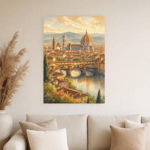 Florence Travel Poster | Soft Painting Italy Wall Art | Duomo and Arno Tuscany Print | Printed & Shipped image 4