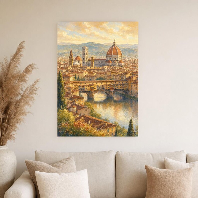 Florence Travel Poster | Soft Painting Italy Wall Art | Duomo and Arno Tuscany Print | Printed & Shipped image 4