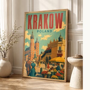 Krakow Travel Poster | Vintage Old Square Print | Poland Wall Art | Printed & Shipped image 1