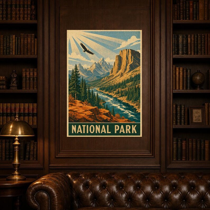 Burnt Orange National Park Wall Art | WPA Mountain Poster | Cabin Lodge Print image 5