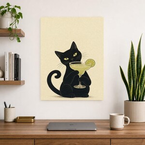 Arte de pared Margarita de gato negro | Cartel de cóctel de lima | Impresión del carrito de la barra | Decoración divertida del bar Noir Cat imagen 8