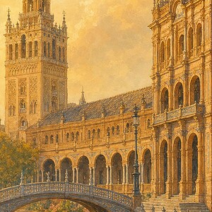 Sevilla-Reiseposter | Wandbild mit sanfter Malerei aus Spanien | Kunstdruck mit Stadtnamen | Gedruckt & Versand Bild 3