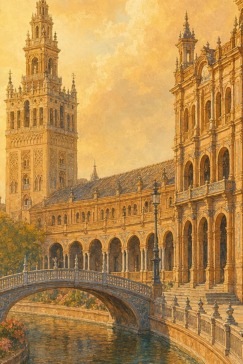 Sevilla-Reiseposter | Wandbild mit sanfter Malerei aus Spanien | Kunstdruck mit Stadtnamen | Gedruckt & Versand Bild 3