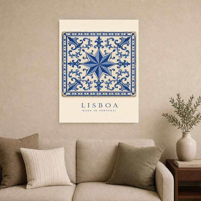 Lisbon Azulejo Tile Wall Art | Cobalt Blue Portuguese Maiolica Poster | Lisbon Travel Print | Mediterranean Kitchen Decor | Portugal Gift image 9