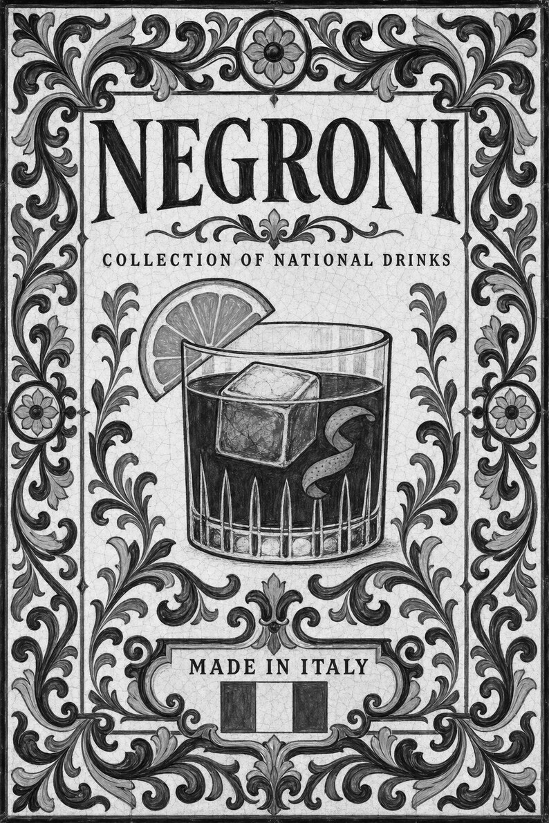 Negroni Cocktail Tile Wall Art Print | Italy National Drink Poster | Azulejo Bar Cart Print | Maiolica Kitchen Decor image 10