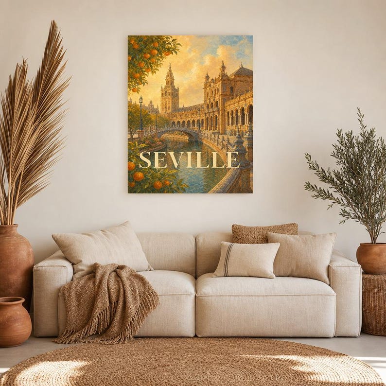 Sevilla-Reiseposter | Wandbild mit sanfter Malerei aus Spanien | Kunstdruck mit Stadtnamen | Gedruckt & Versand Bild 7