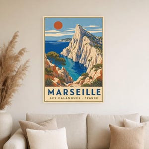 Calanques of Marseille Travel Poster | Vintage WPA Wall Art Print | French Riviera Print | Mediterranean Coast Decor | Provence Sea image 4
