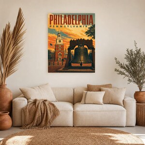 Philadelphia Travel Poster | Vintage Liberty Bell Print | Pennsylvania Wall Art Print | Mid Century City Decor image 6