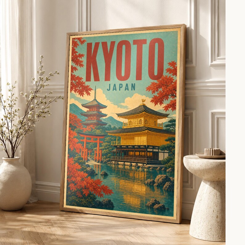 Kyoto Travel Poster | Vintage Temple Print | Japanese Wall Art | Printed & Shipped image 1