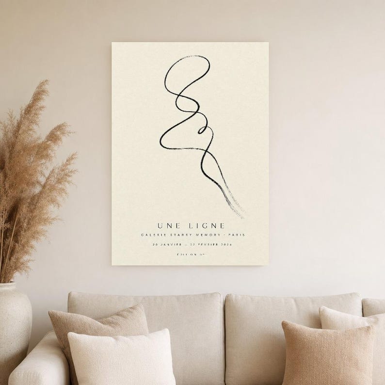One Line | Abstract Wall Art | Modern Gallery Poster | Black and Cream Minimalist Print | Printed & Shipped image 4