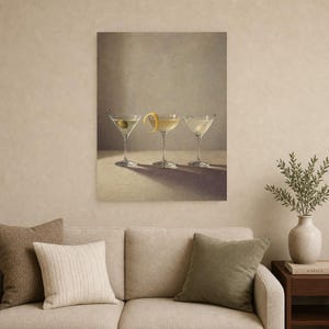 Arte de parede de produtos vidreiros Moody Martini | Do cocktail vida mínima ainda pôster | Impressão de decoração de carrinho de bar | Arte imagem 9