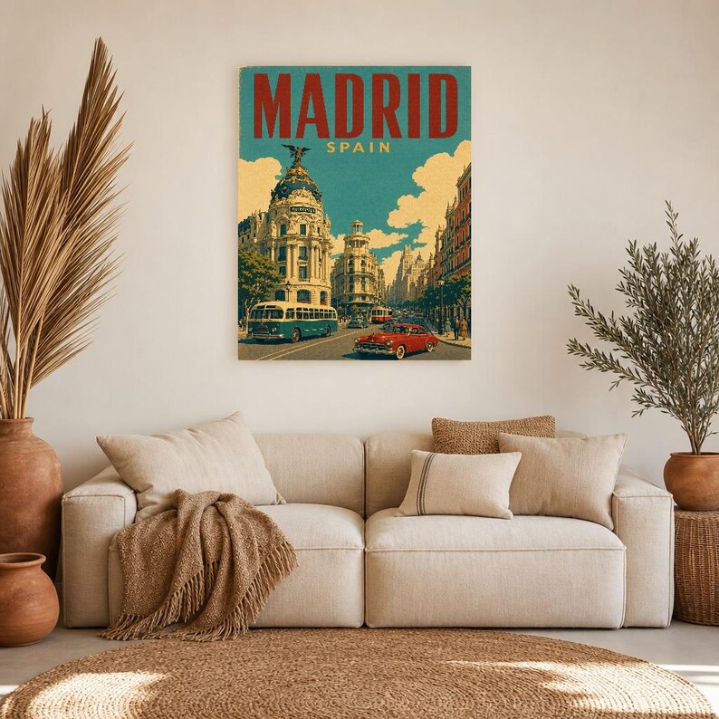 Póster de viaje de Madrid | Lámina vintage de la Gran Vía | Decoración de pared de España | Impreso y enviado imagen 7
