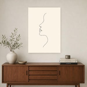 One Line Woman Face Wall Art Print | Minimalist Line Art Print | Abstract Female Profile Poster | Ivory Bedroom Decor | Line Drawing image 2