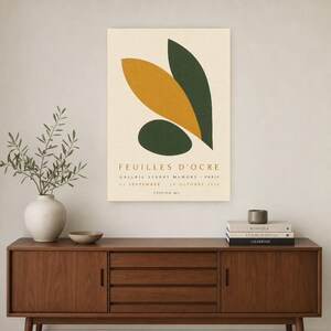 Ocher Leaves | Abstract Wall Art | Modern Gallery Poster | Ocher and Green Minimalist Print | Printed & Shipped image 2