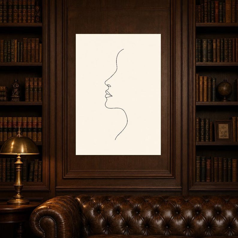 One Line Woman Face Wall Art Print | Minimalist Line Art Print | Abstract Female Profile Poster | Ivory Bedroom Decor | Line Drawing image 5