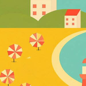 Zestaw grafik ściennych „Saffron Coastal Travel” | Plakat retro z plażą | Wydruk w galerii Seaside zdjęcie 3