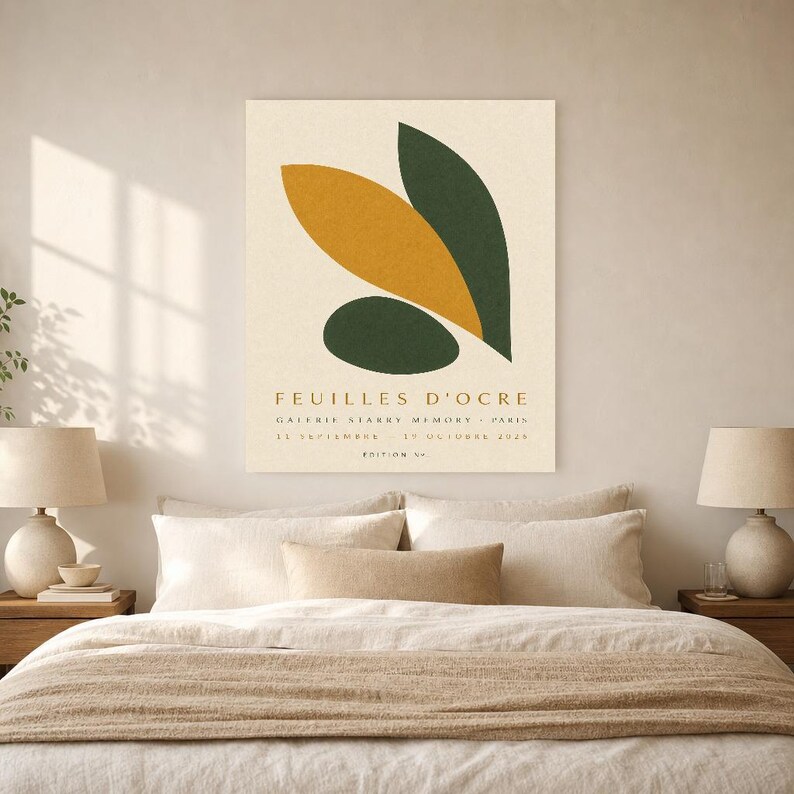 Ocher Leaves | Abstract Wall Art | Modern Gallery Poster | Ocher and Green Minimalist Print | Printed & Shipped image 6