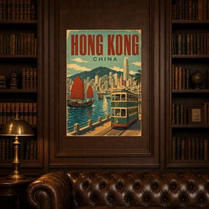 Hong Kong Travel Poster | Vintage Harbor Print | China Wall Art | Printed & Shipped image 5