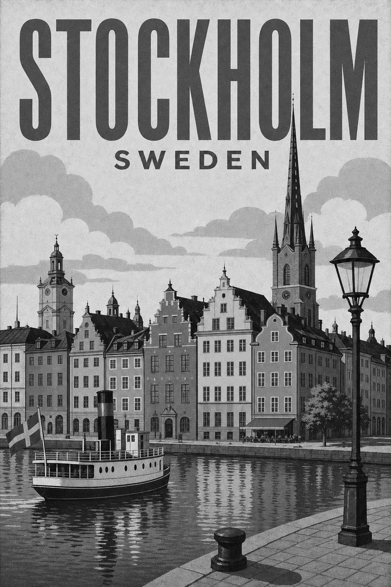 Stockholm Travel Poster | Vintage Old Town Print | Sweden Wall Art | Printed & Shipped image 10