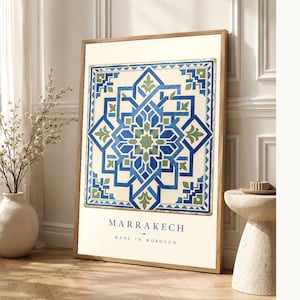 Marrakech Zellige Tile Wall Art Print | Moroccan Geometric Star Poster | Blue Green Maiolica Print | Boho Mediterranean Decor | Morocco Gift image 1