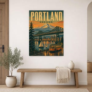 Portland Travel Poster | Vintage Mt Hood Bridge Print | Oregon Wall Art Print | Mid Century City Decor image 9
