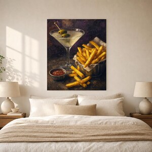 Vuile Martini frietjes kunst aan de muur | Late Night voedsel stilleven poster | Barwagen decor print | Cocktail kunst aan de muur afbeelding 6
