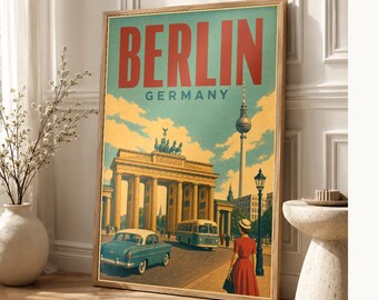 Berlin Travel Poster | Vintage Brandenburg Gate Print | Germany Wall Art | Printed & Shipped