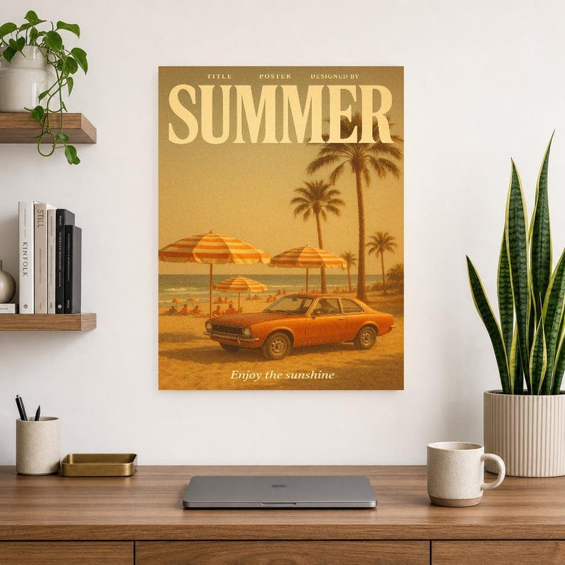 Letni plakat retro | Druk ścienny w stylu vintage z lat 70. | Druk magazynu estetycznego | Prezent w stylu retro z połowy wieku zdjęcie 13