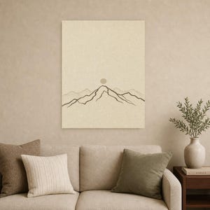Neutral Gallery Wall Set Japandi Wall Art Print | Sand Beige Mountain Line | Wabi Sabi Minimal Print image 9