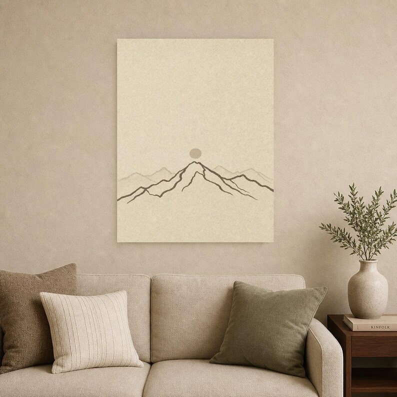 Neutral Gallery Wall Set Japandi Wall Art Print | Sand Beige Mountain Line | Wabi Sabi Minimal Print image 9