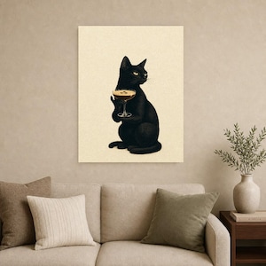 Black Cat Martini Wall Art Print | Espresso Martini Poster | Bar Cart Print | Quirky Black Cat Club Kitchen Decor image 9