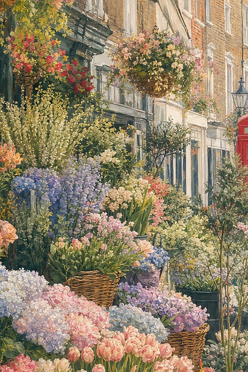 London Flower Market Poster | Soft Painting England Wall Art | Floral Travel Print | Printed & Shipped image 3