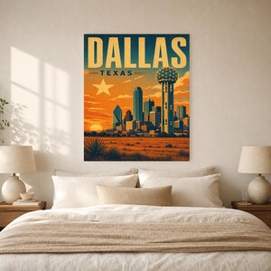 Dallas Travel Poster | Vintage Reunion Tower Skyline Print | Texas Wall Art Print | Mid Century City Decor image 5