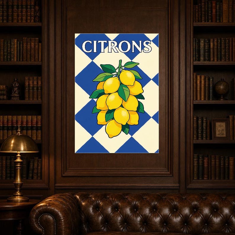 Lemon Kitchen Wall Art Print | Retro Bistro Citrus Poster | French Maximalist Kitchen Print | Dining Room Decor image 4