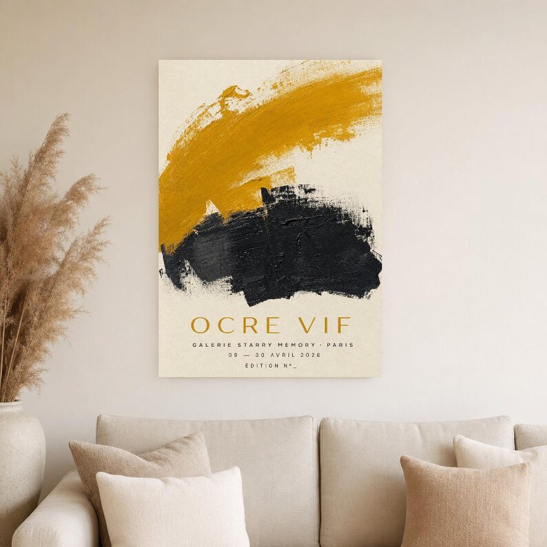 Leuchtendes Ocker | Abstrakte Wandkunst | Modernes Galerieposter | Minimalistischer Druck in Senfgelb und Schwarz | Gedruckt & Versand Bild 4