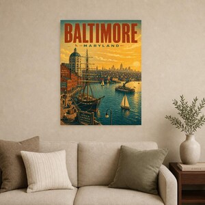 Póster turístico de Baltimore | Lámina vintage del Inner Harbor de los años 50 | Lámina decorativa de Maryland | Decoración urbana de mediados de siglo imagen 8