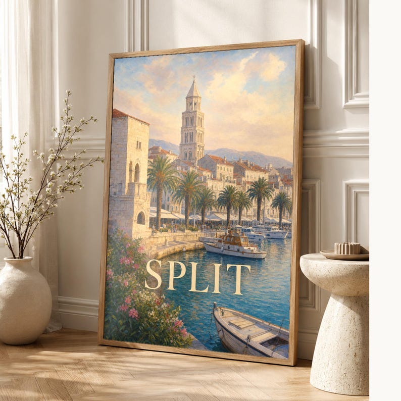 Split Travel Poster | Soft Painting Croatia Wall Art | Named City Coastal Print | Printed & Shipped image 1
