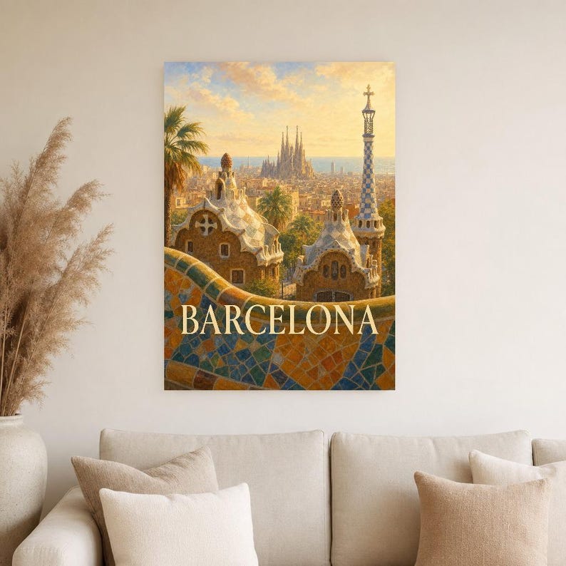 Barcelona Travel Poster | Soft Painting Spain Wall Art | Named City Art Print | Printed & Shipped image 4