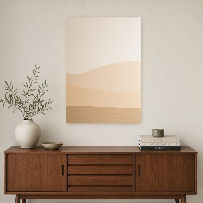 Cream Ecru Minimalist Abstract Wall Art | Soft Dune Texture Poster | Above Sofa Neutral Print image 2