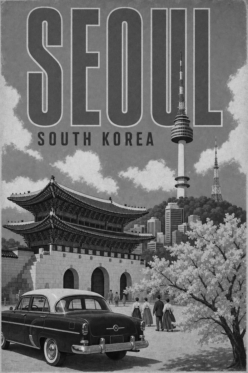 Pôster de viagem de Seul | Impressão vintage de palácio | Arte de parede da Coreia do Sul | Impresso e enviado imagem 10