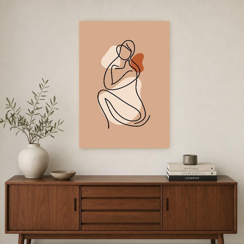 One Line Female Body Wall Art Print | Minimalist Line Drawing Poster | Abstract Boho Bedroom Print image 2