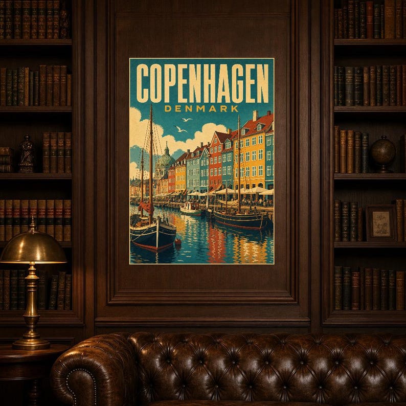 Copenhagen Travel Poster | Vintage Nyhavn Print | Denmark Wall Art | Printed & Shipped image 5