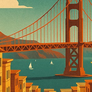 San Francisco Travel Poster | Vintage 1950s Golden Gate Print | Retro California Wall Art Print | Mid Century City Decor image 3