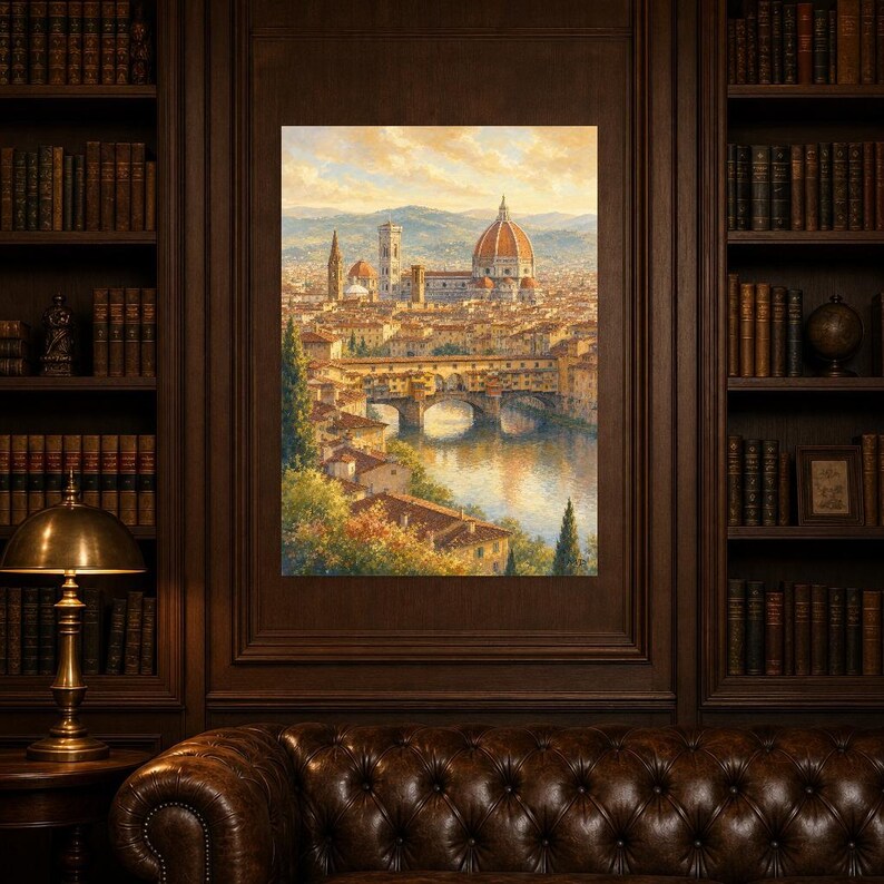 Florence Travel Poster | Soft Painting Italy Wall Art | Duomo and Arno Tuscany Print | Printed & Shipped image 5