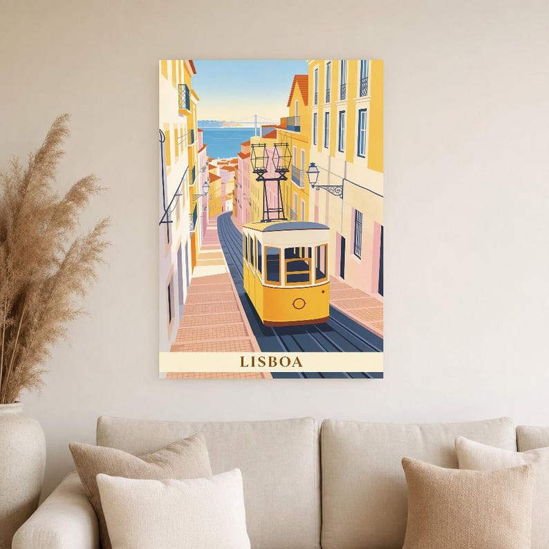 Lisbon Vintage Travel Poster | Retro Portugal City Art Print | Housewarming Gift Wall Decor image 2