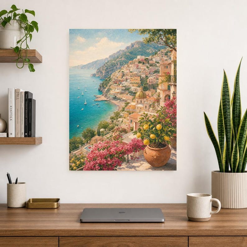 Amalfi Coast Travel Poster | Soft Painting Italy Wall Art | Mediterranean Coastal Print | Printed & Shipped image 8