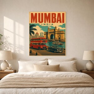 Poster di viaggio di Mumbai | Stampa vintage del portale | Arte murale indiana | Stampato e spedito immagine 6