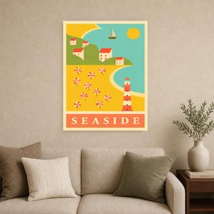 Zestaw grafik ściennych „Saffron Coastal Travel” | Plakat retro z plażą | Wydruk w galerii Seaside zdjęcie 9